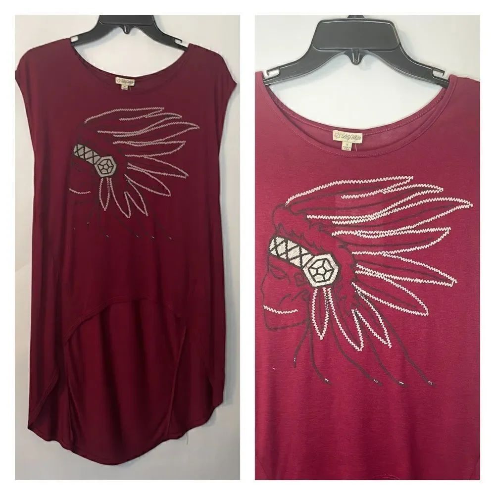 Rayon high low sleeveless maroon Indian Headdress top